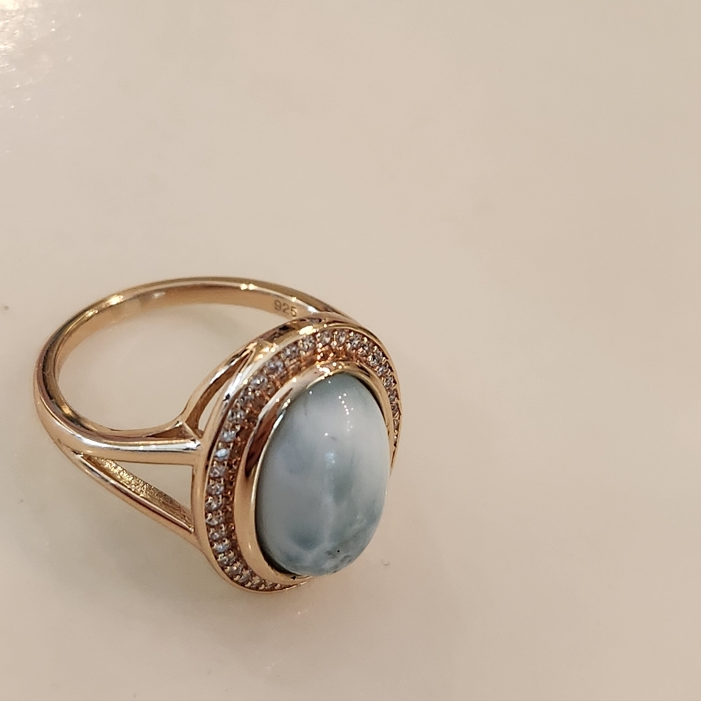 Elegant Blue Oval Stone .925 Plated Ring By Adornia - Picture 8 of 8